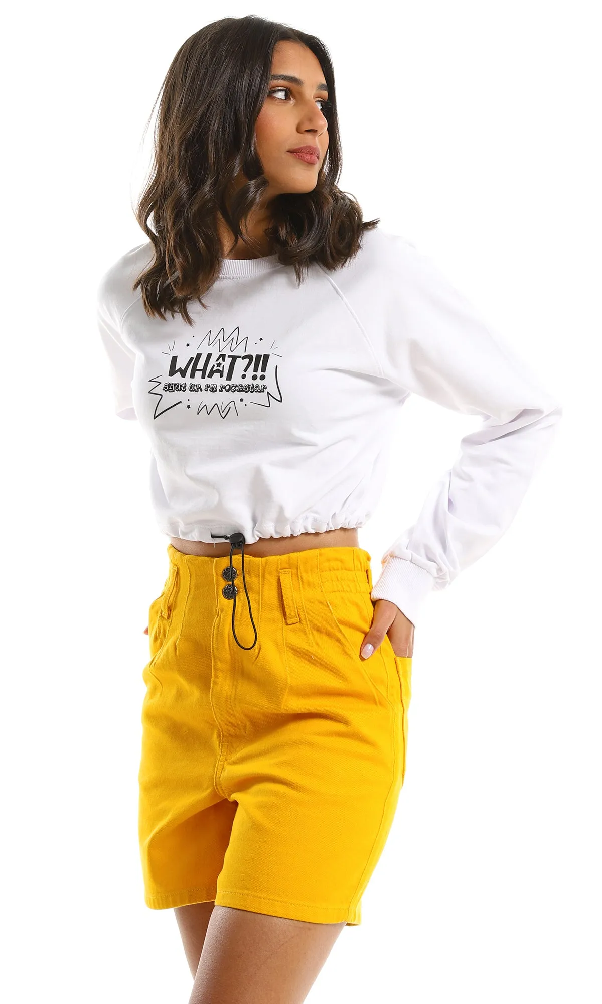 97331 "What?!" Chest Printed Lightweight White Sweatshirt