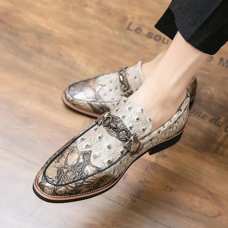 Abstract Patchwork Leather Slip-on Loafers