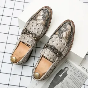 Abstract Patchwork Leather Slip-on Loafers