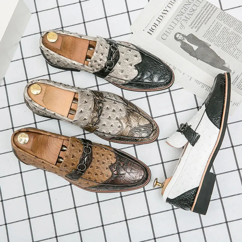 Abstract Patchwork Leather Slip-on Loafers