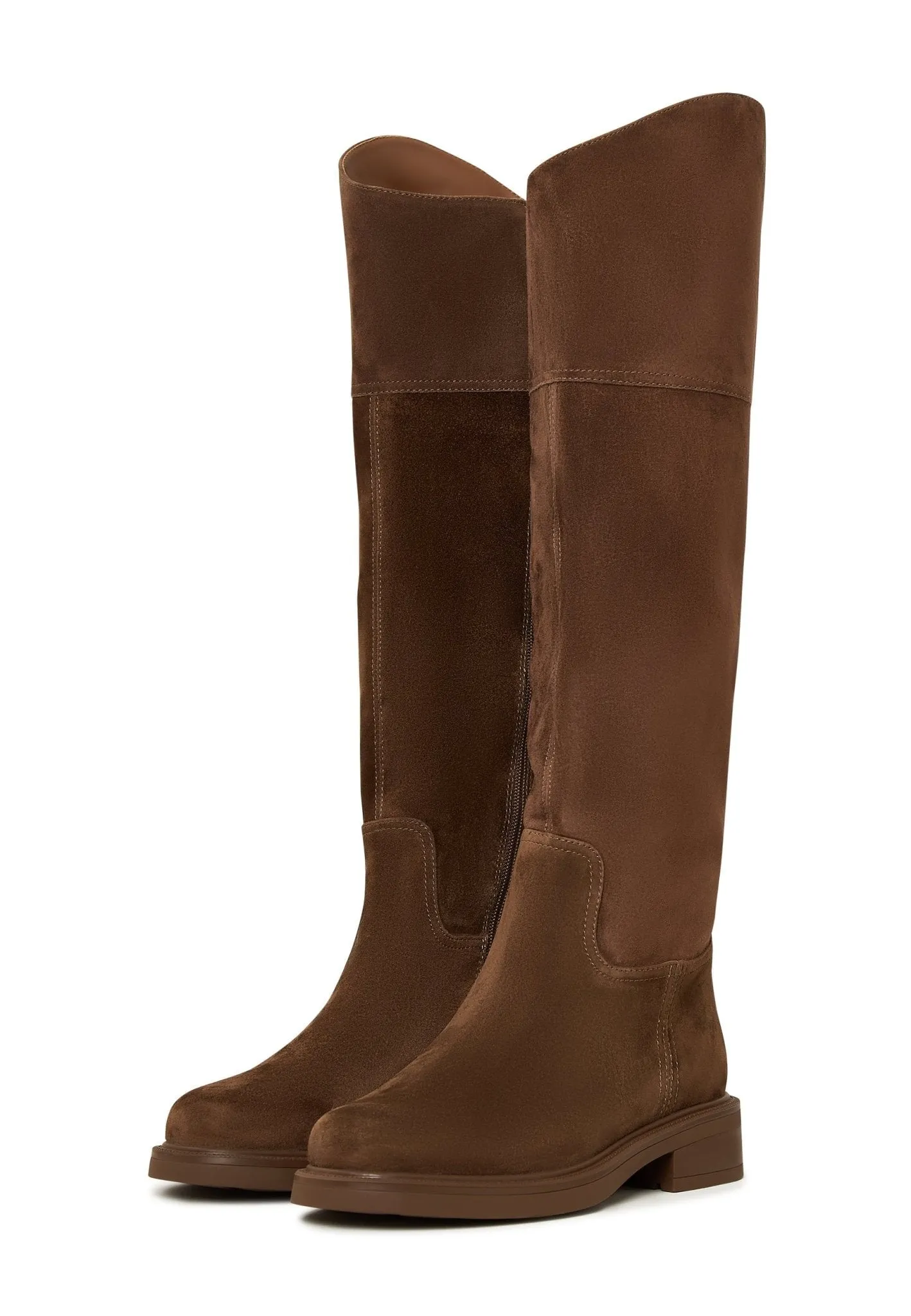 Casual Block Heeled Boots - Brown