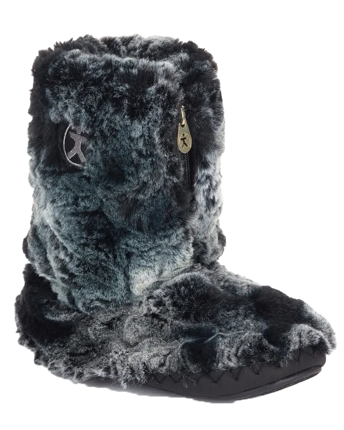 Cole Luxury Faux Fur Slipper Boots in Black Wolf