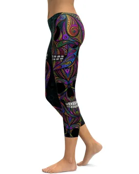 Colorful Ornamental Skull Capris