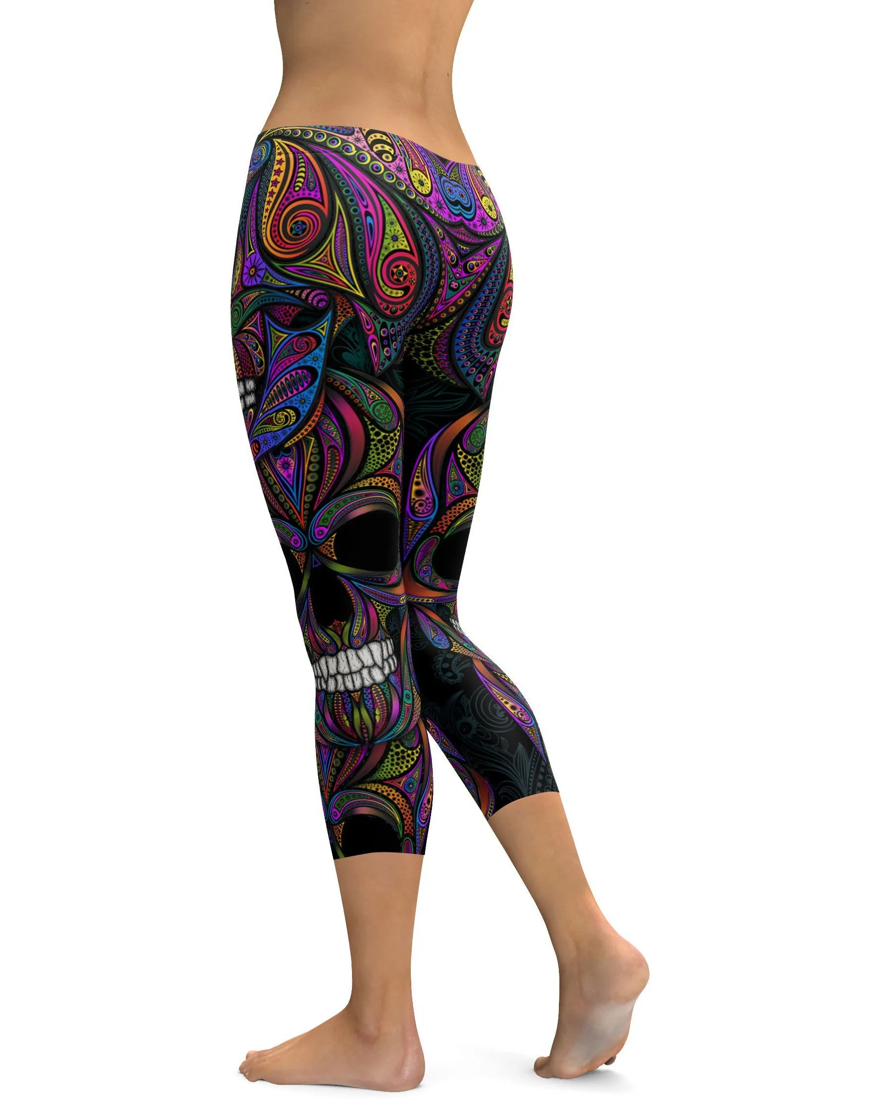 Colorful Ornamental Skull Capris