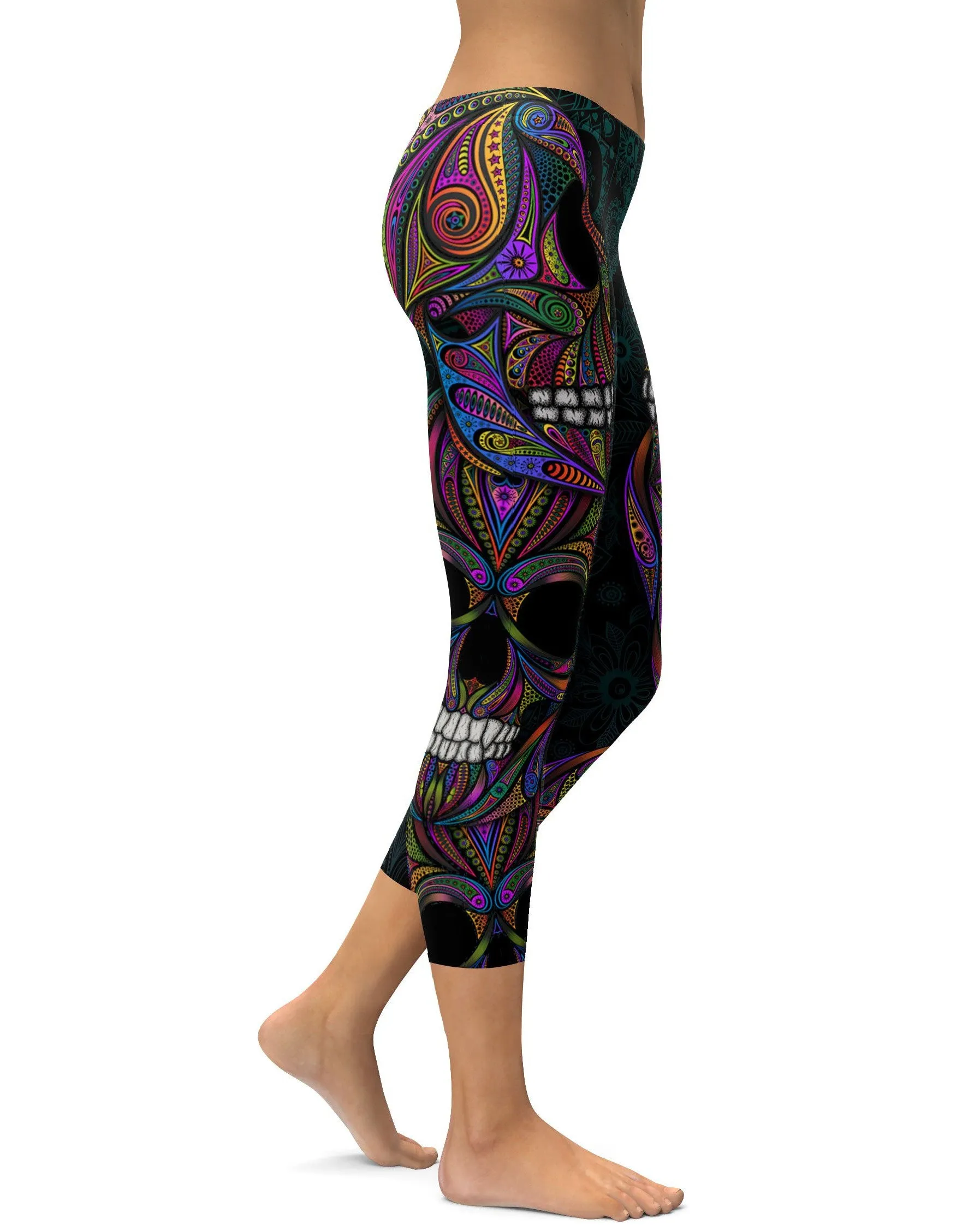 Colorful Ornamental Skull Capris