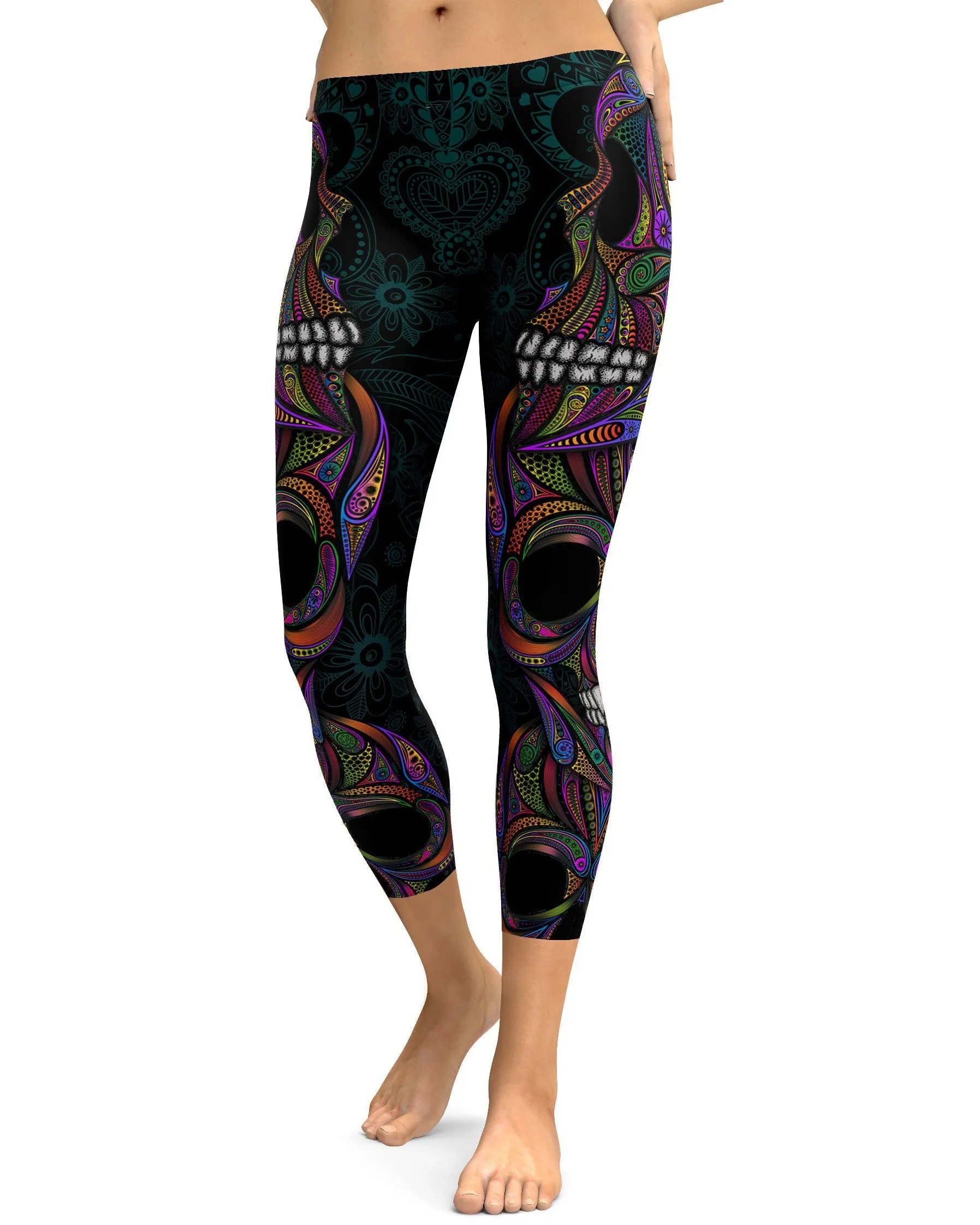 Colorful Ornamental Skull Capris