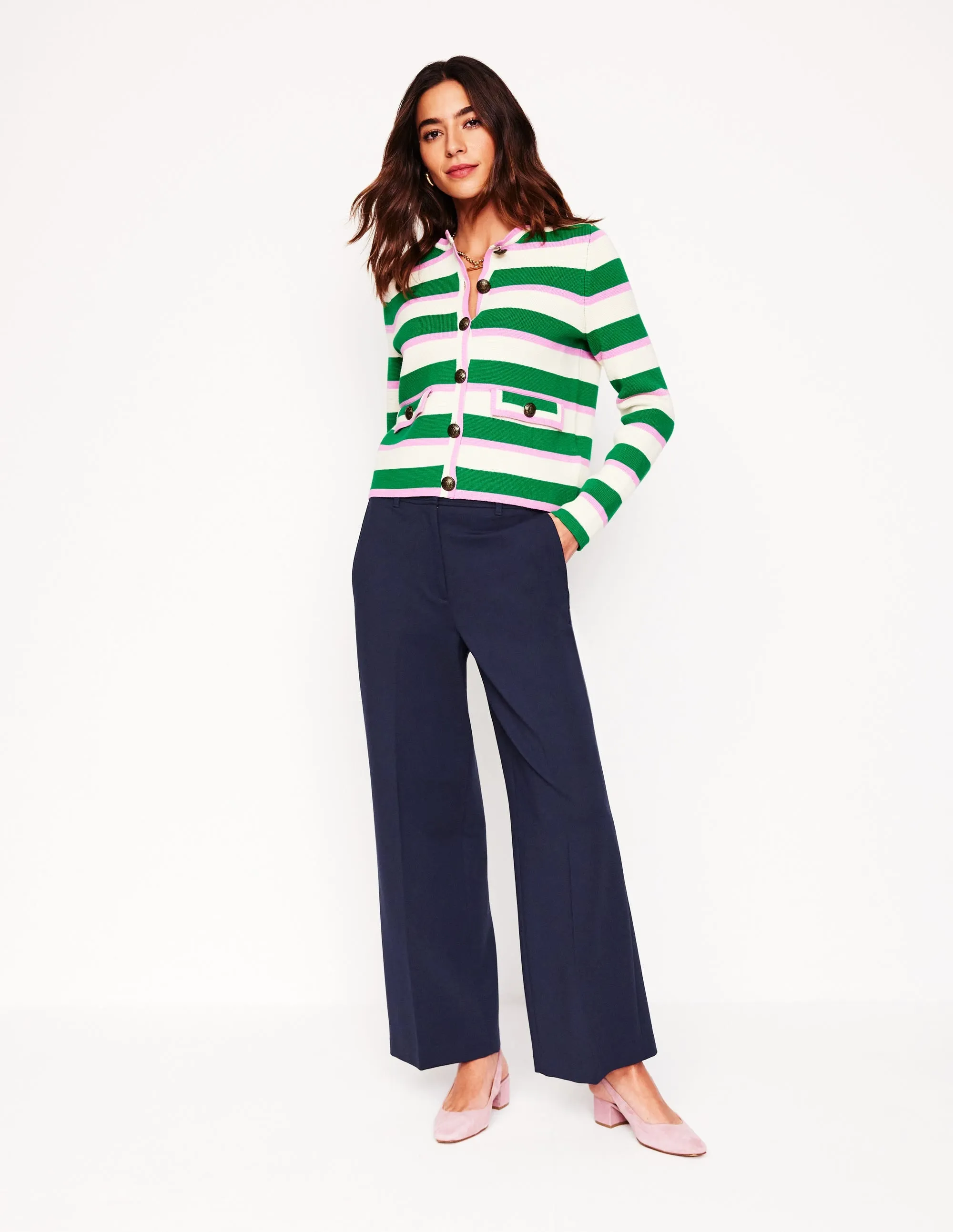 Cropped Ponte Trousers-Navy