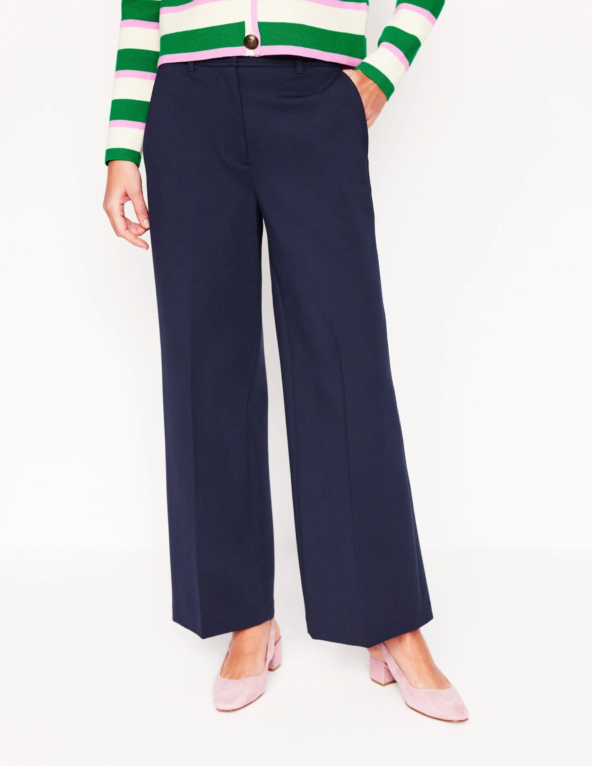 Cropped Ponte Trousers-Navy