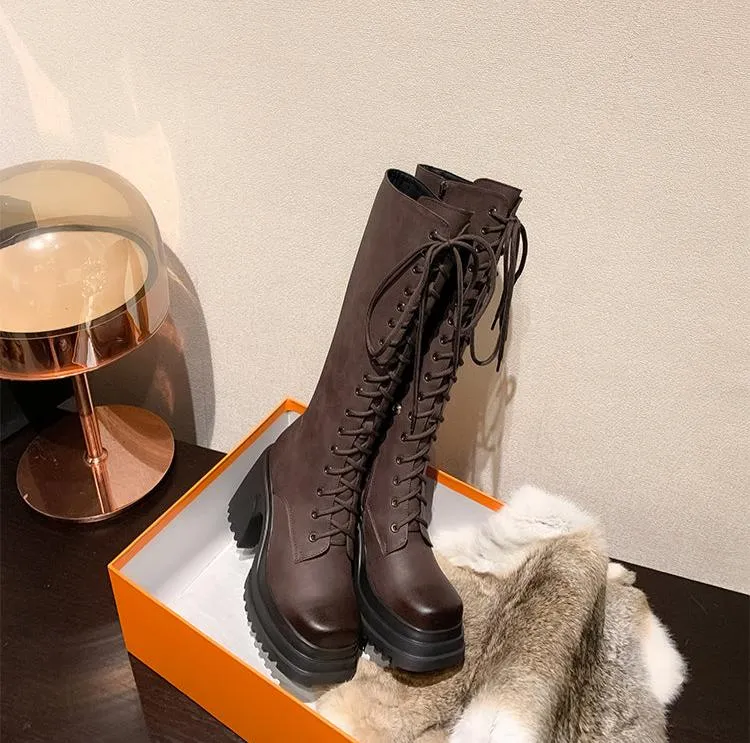 Kelis Genuine Leather Long Combat Boots