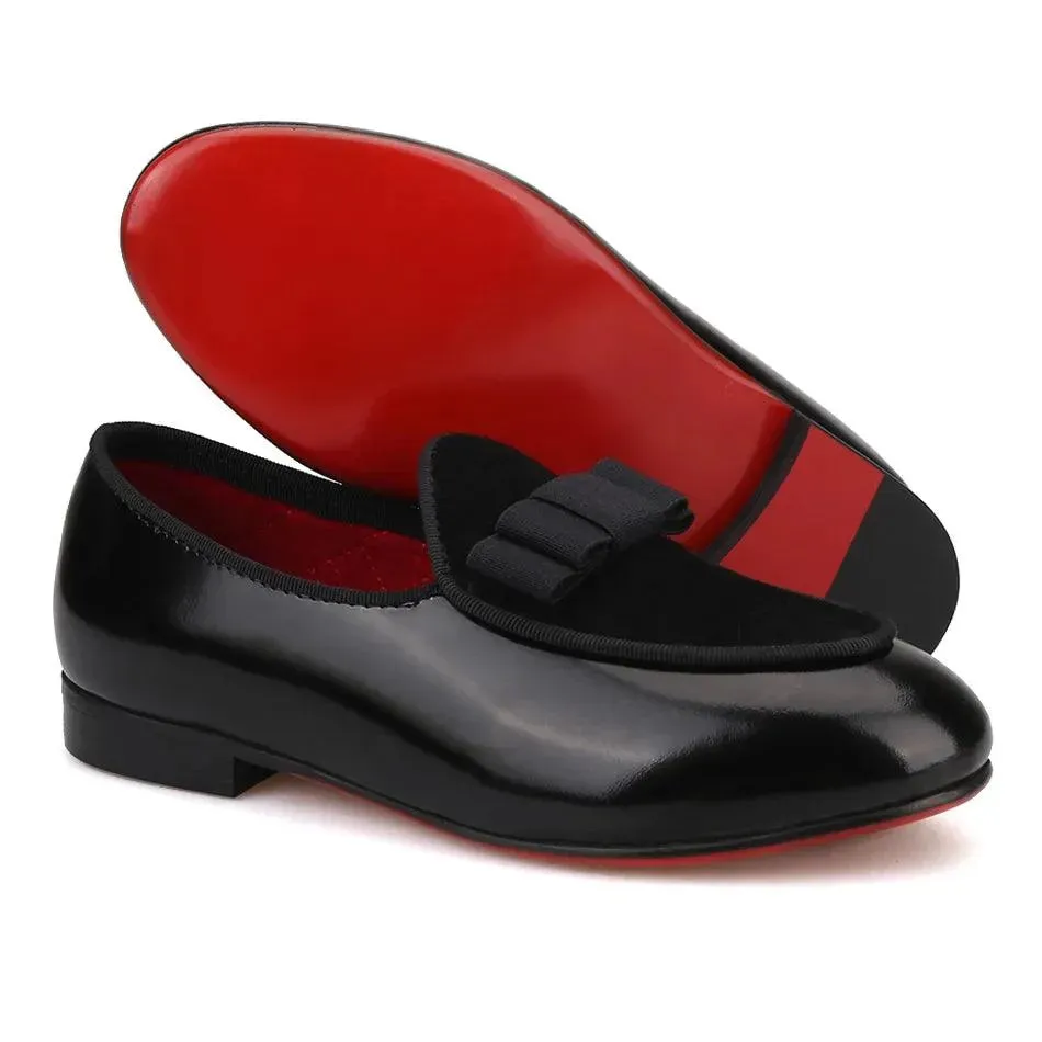 Kids Loafers Party-Ready: Handmade Children's Loafers with Red Outsoles