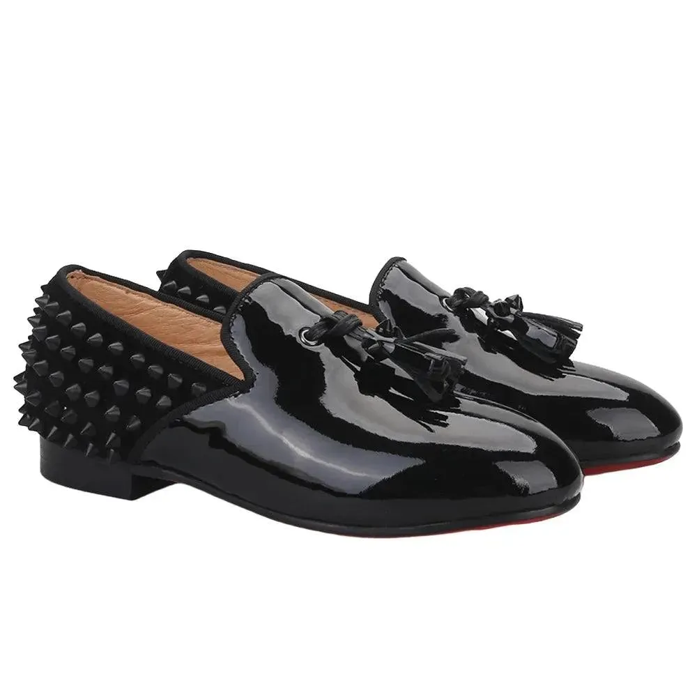 Kids Loafers Timeless Elegance: Handmade Children's Spiked Tassel Loafers