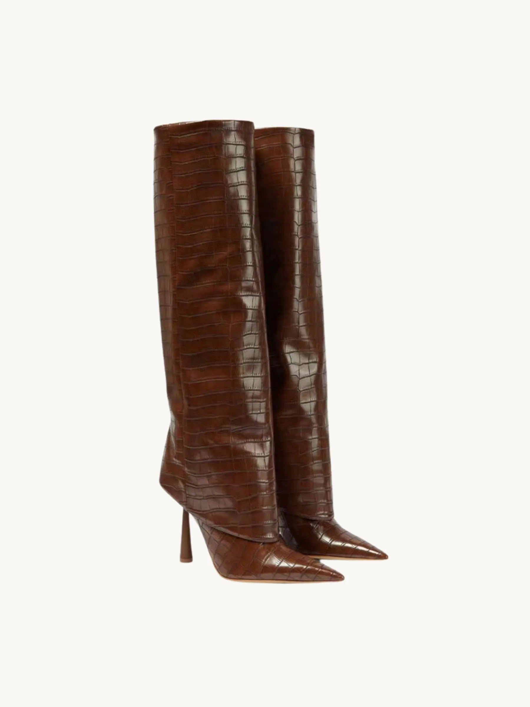 Kiera Croc-Embossed Knee-High Boots