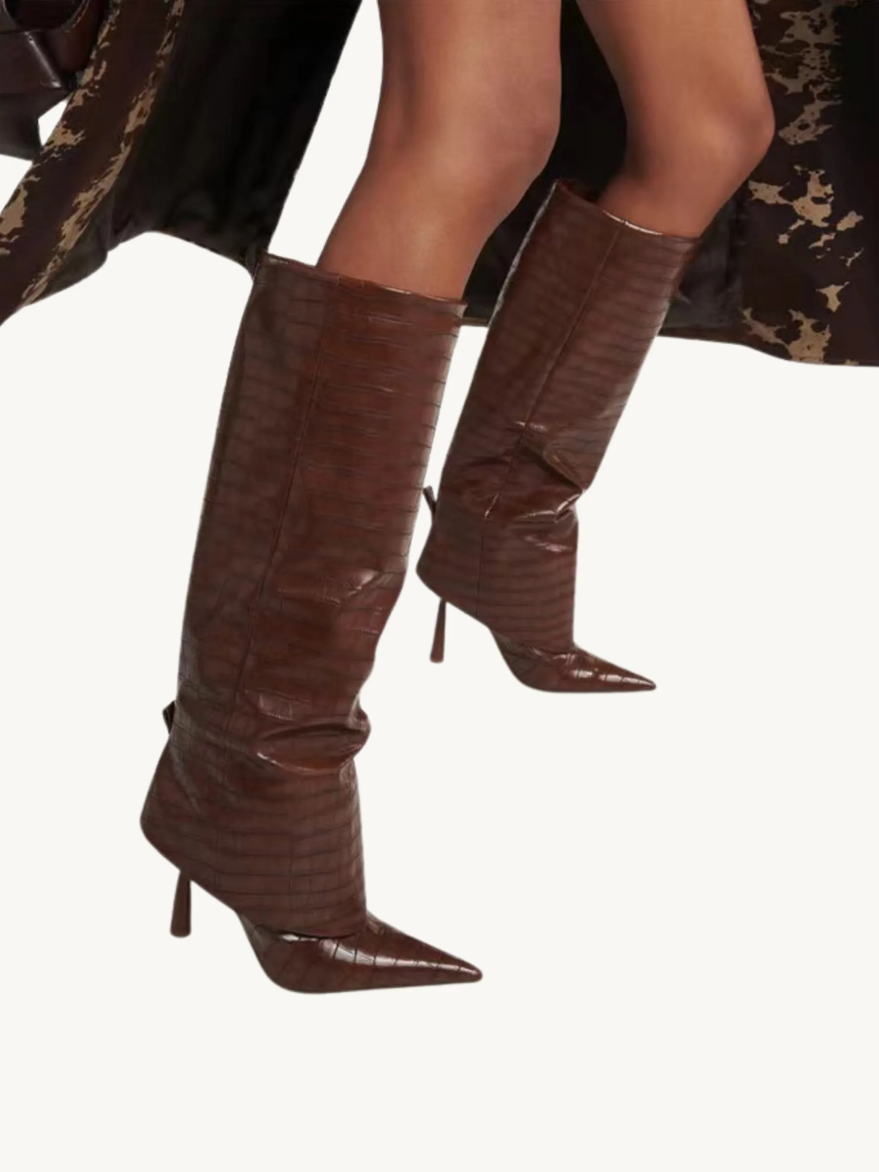 Kiera Croc-Embossed Knee-High Boots