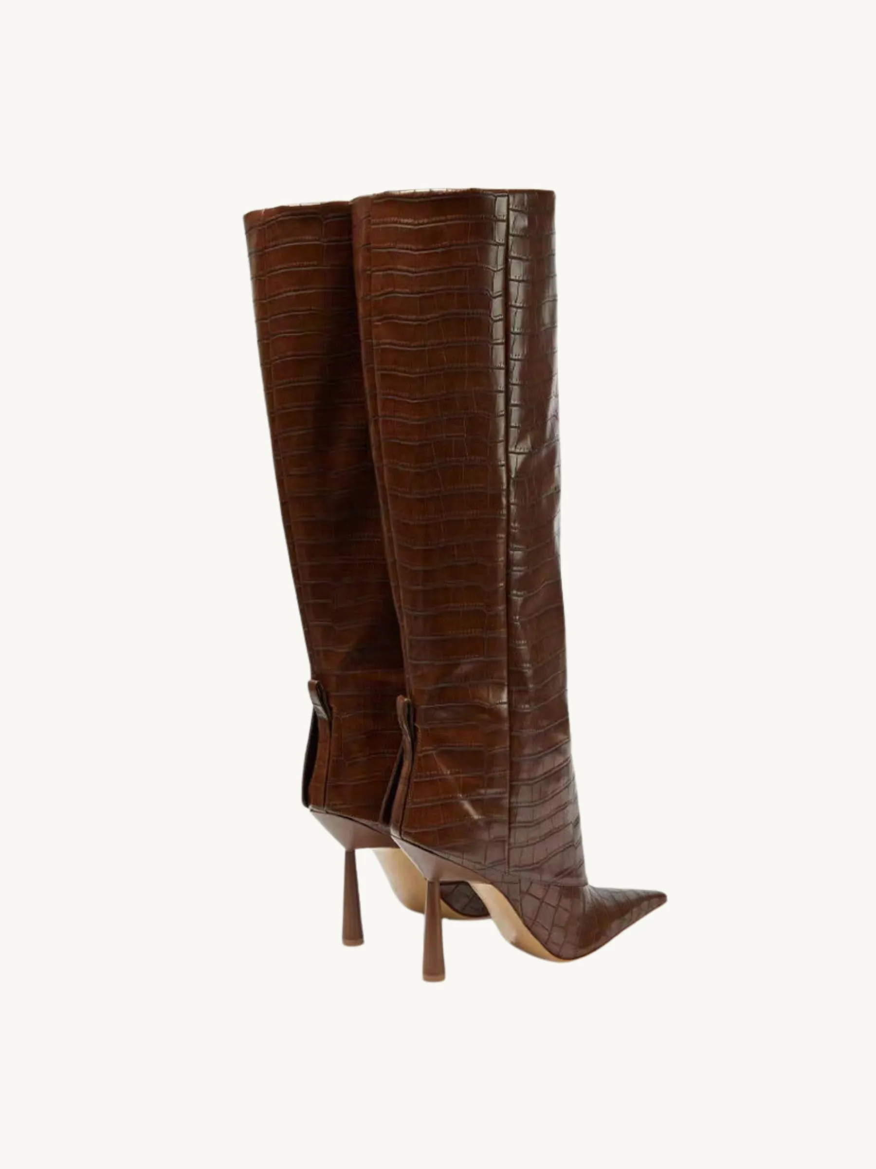 Kiera Croc-Embossed Knee-High Boots