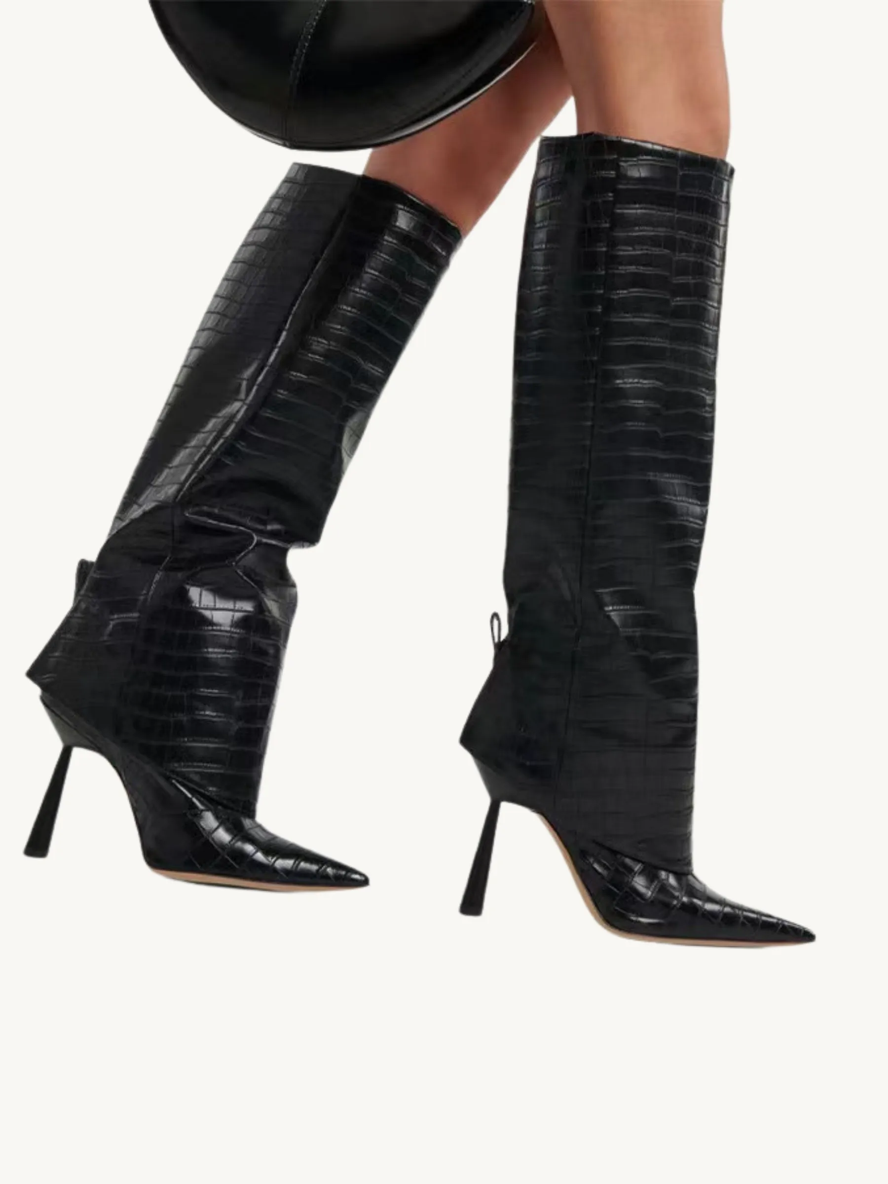 Kiera Croc-Embossed Knee-High Boots