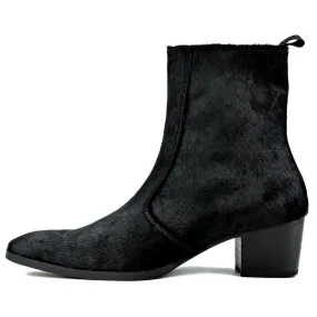 Leather Horsehair Zipper-up Heel Chelsea Boots