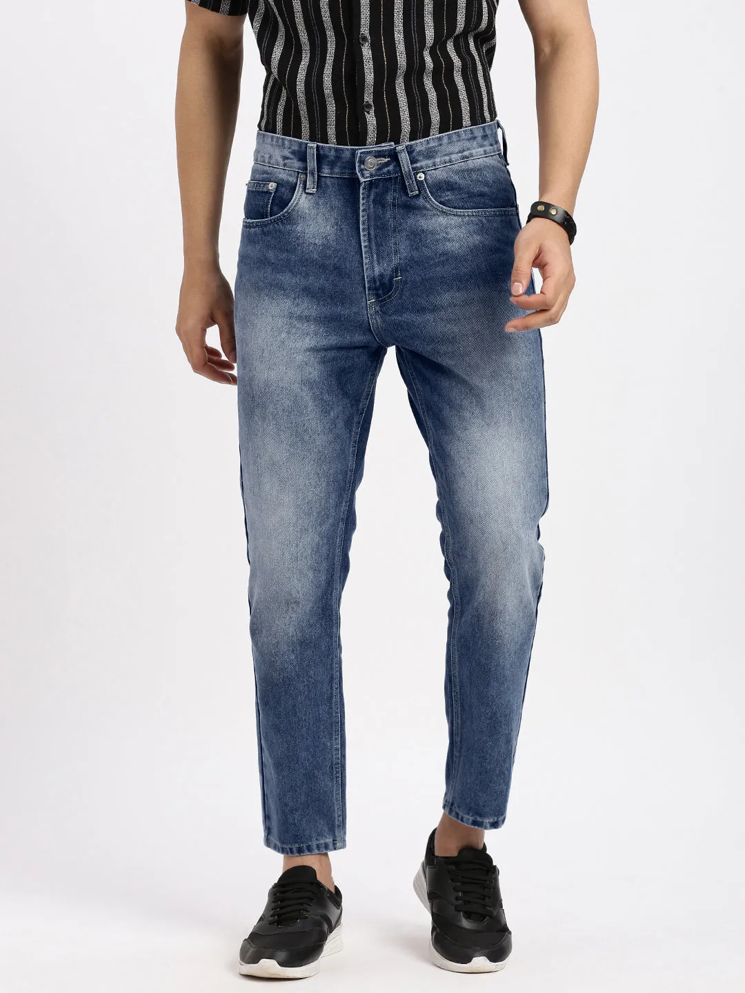 Men Regular Fit Cropped Blue Jeans