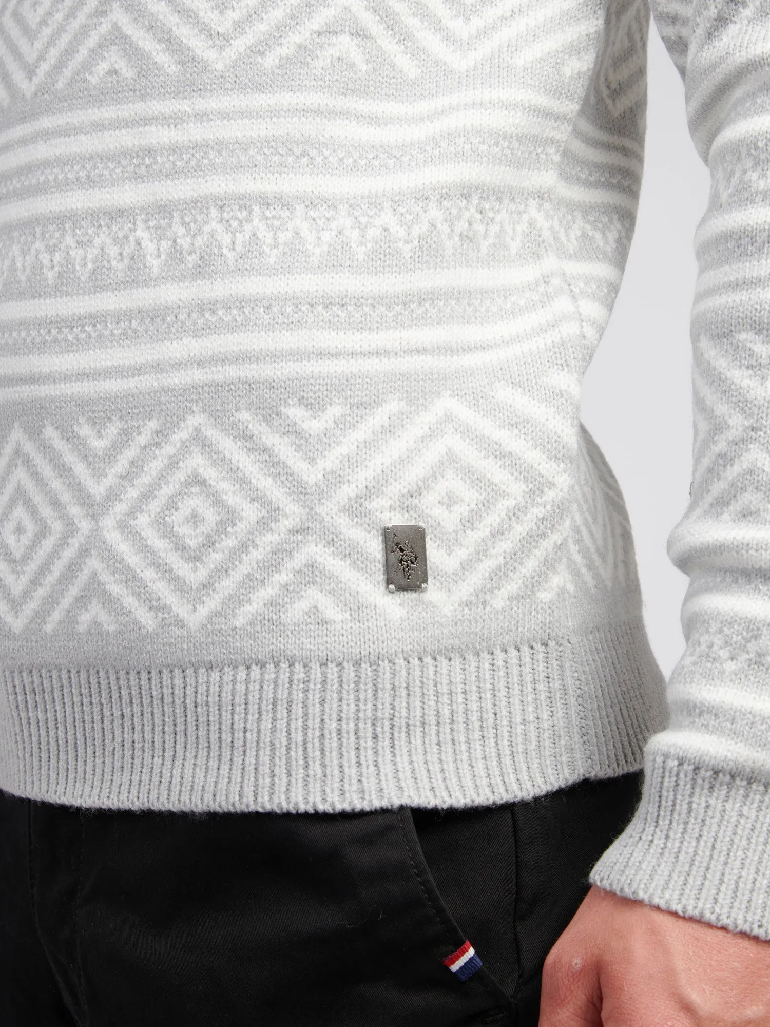 Mens Fairisle Crew Neck in Mid Grey Marl