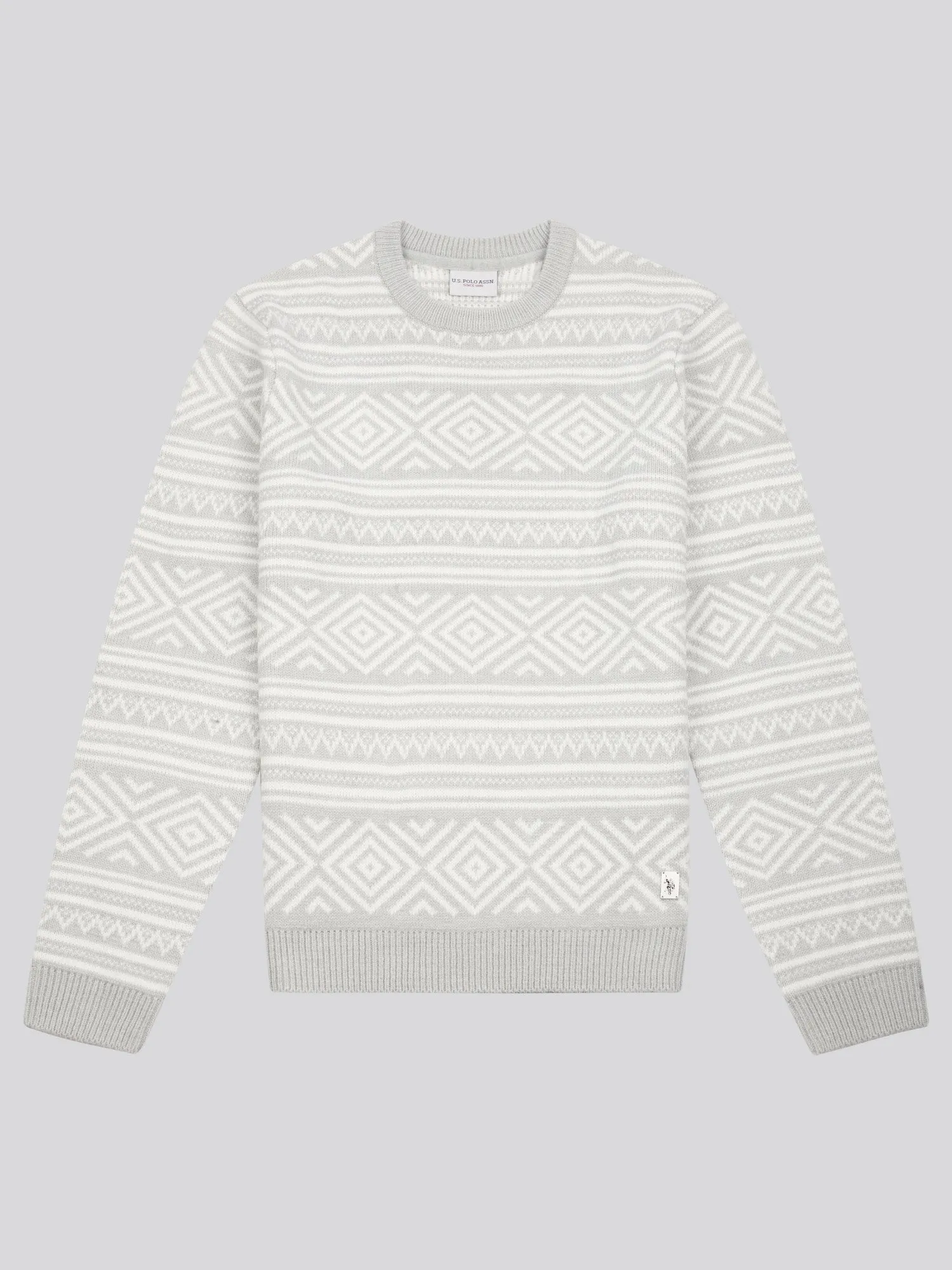 Mens Fairisle Crew Neck in Mid Grey Marl