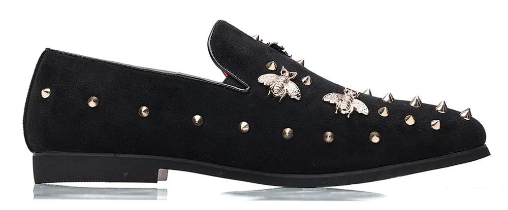 Men's Suede Rivet Bee Smoking Loafers