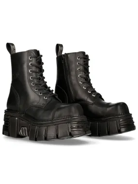 NEW ROCK Durable Black Military Boots with Laces