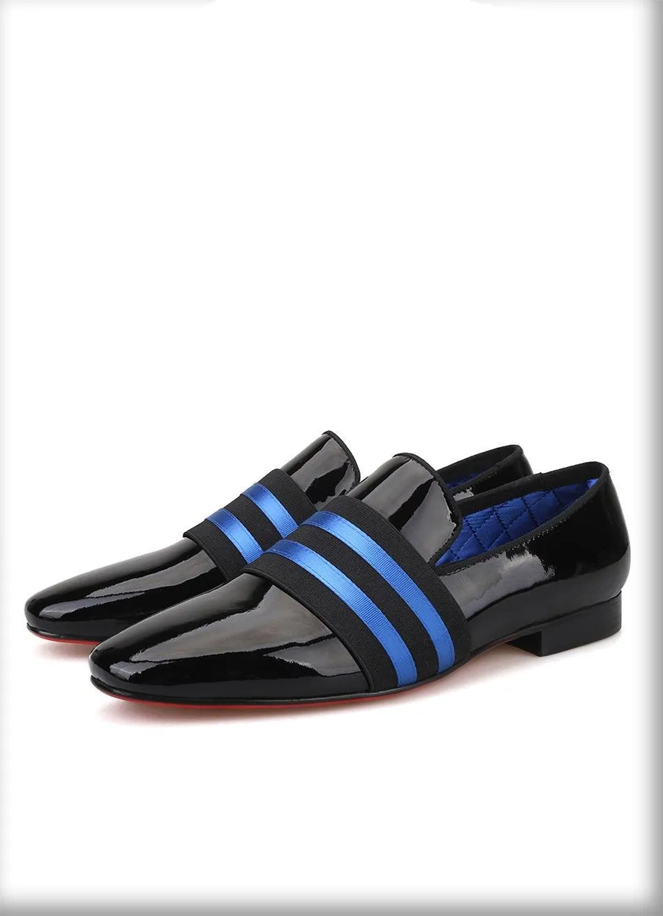 Patent Leather Men Loafers With Ribbon - Men Shoes