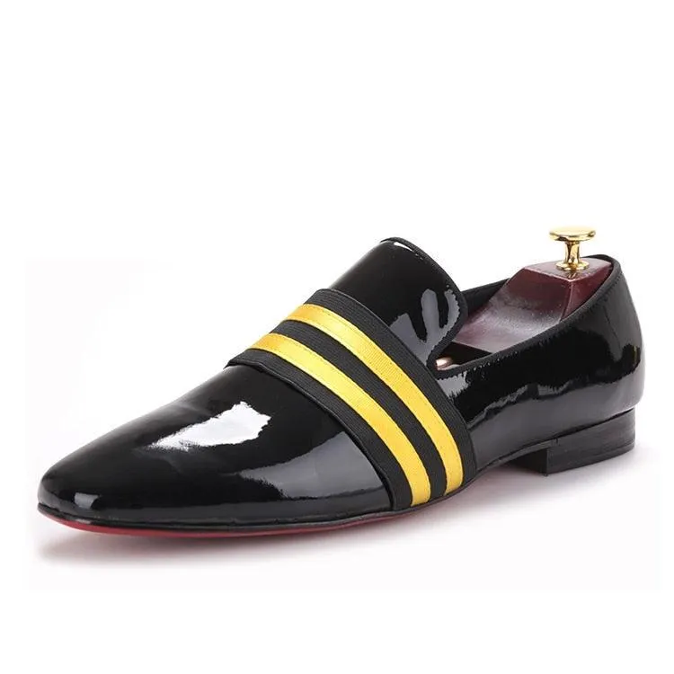 Patent Leather Men Loafers With Ribbon - Men Shoes