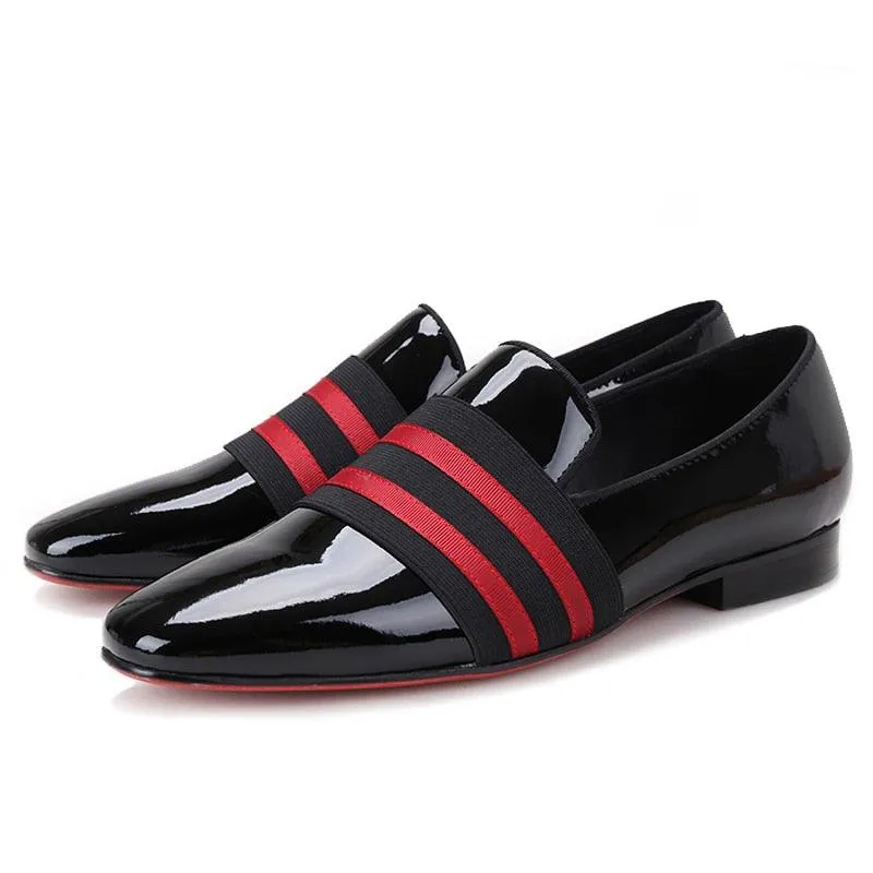 Patent Leather Men Loafers With Ribbon - Men Shoes