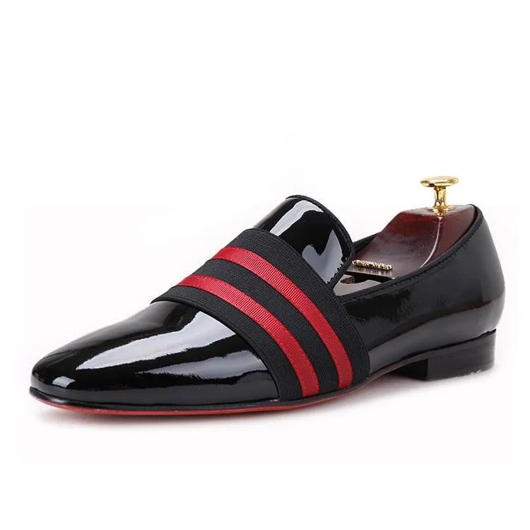 Patent Leather Men Loafers With Ribbon - Men Shoes