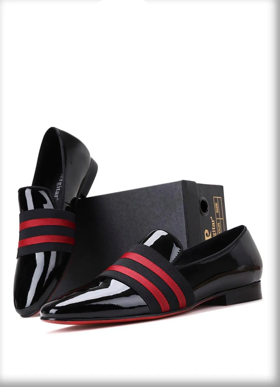 Patent Leather Men Loafers With Ribbon - Men Shoes