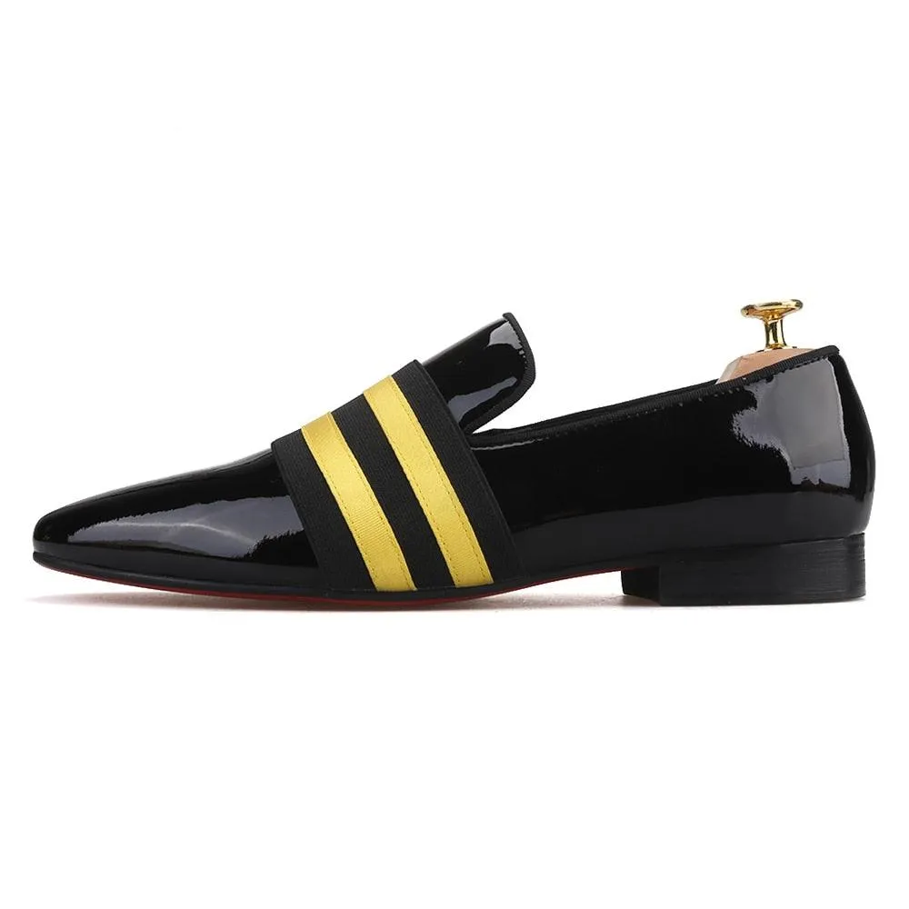 Patent Leather Men Loafers With Ribbon - Men Shoes