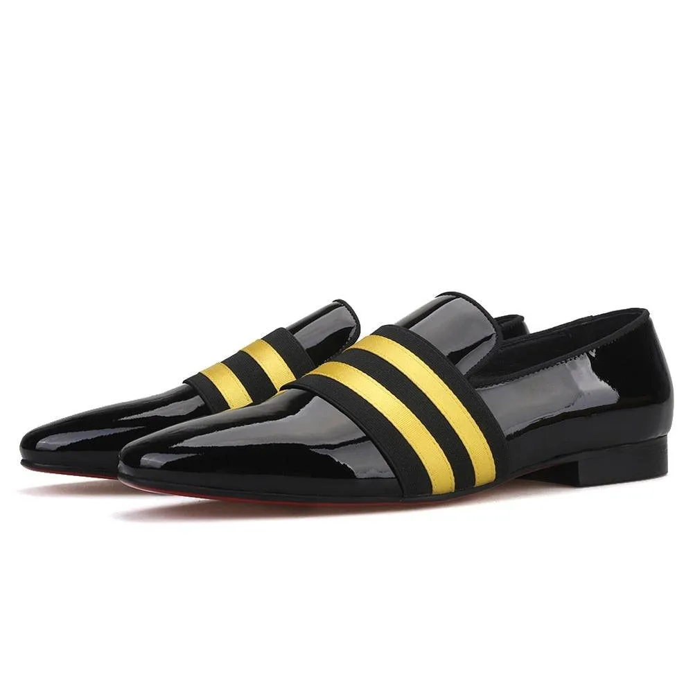 Patent Leather Men Loafers With Ribbon - Men Shoes