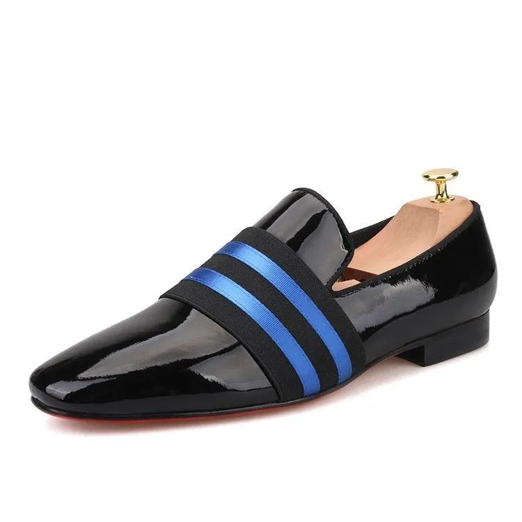 Patent Leather Men Loafers With Ribbon - Men Shoes