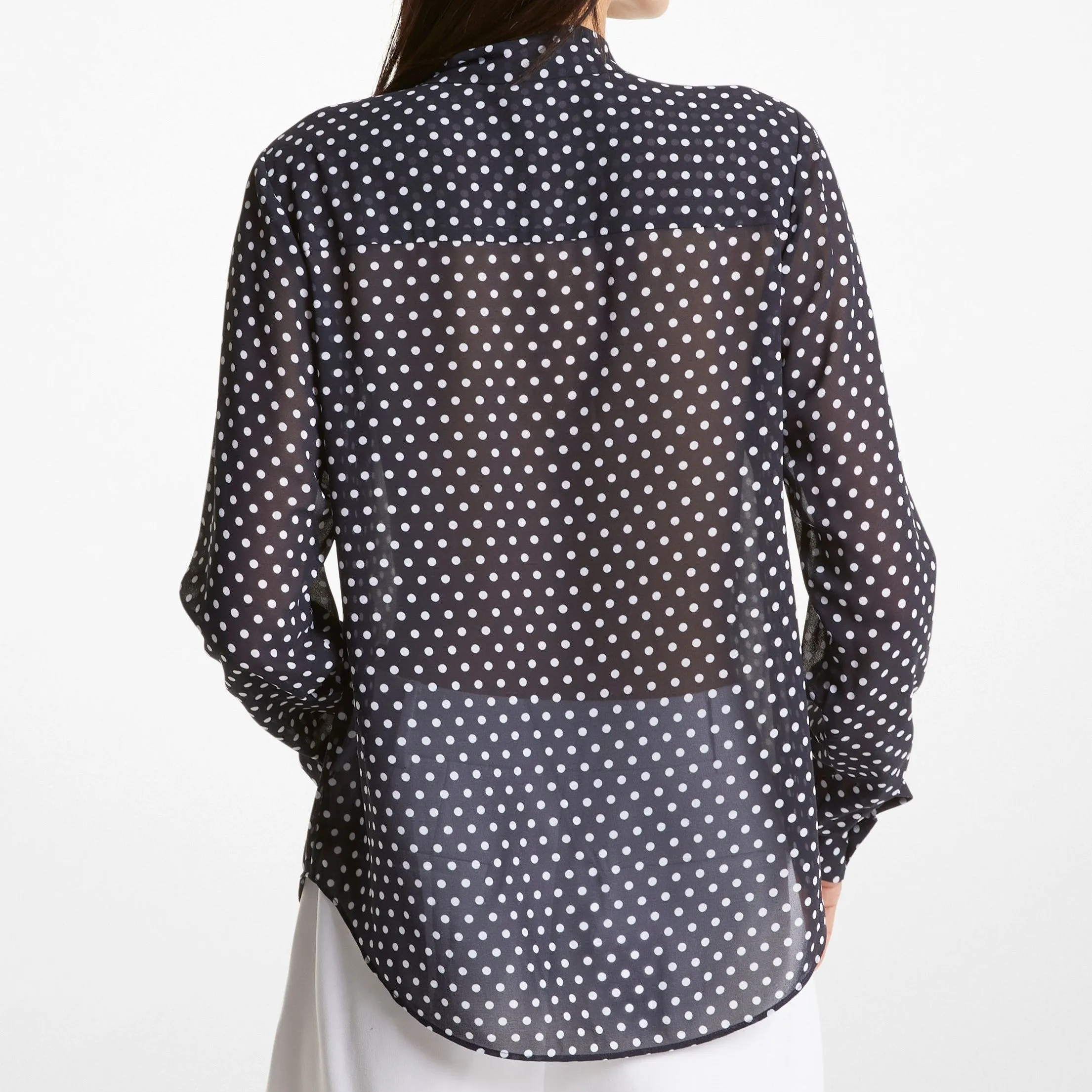 Polka Dot Georgette Tie-Neck Blouse