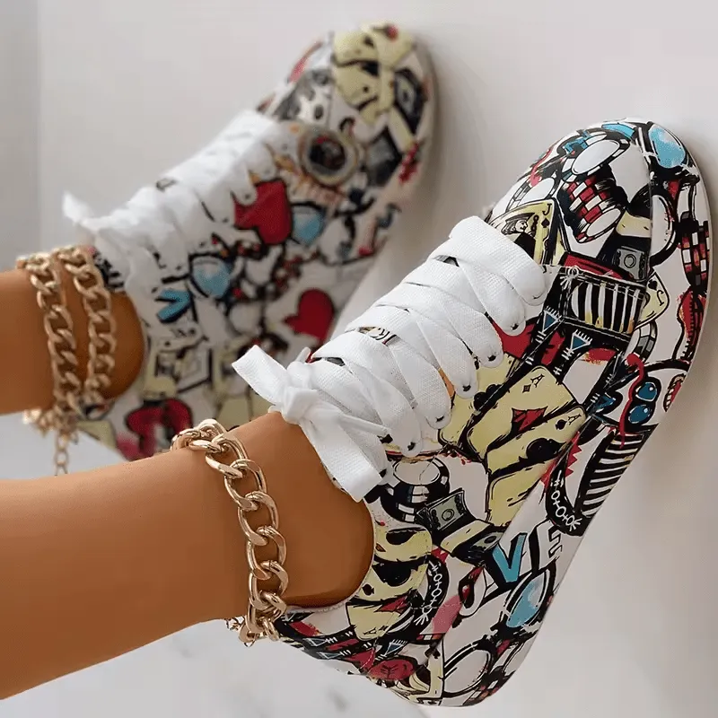 Retro Graffiti Low-Top Platform Sneakers