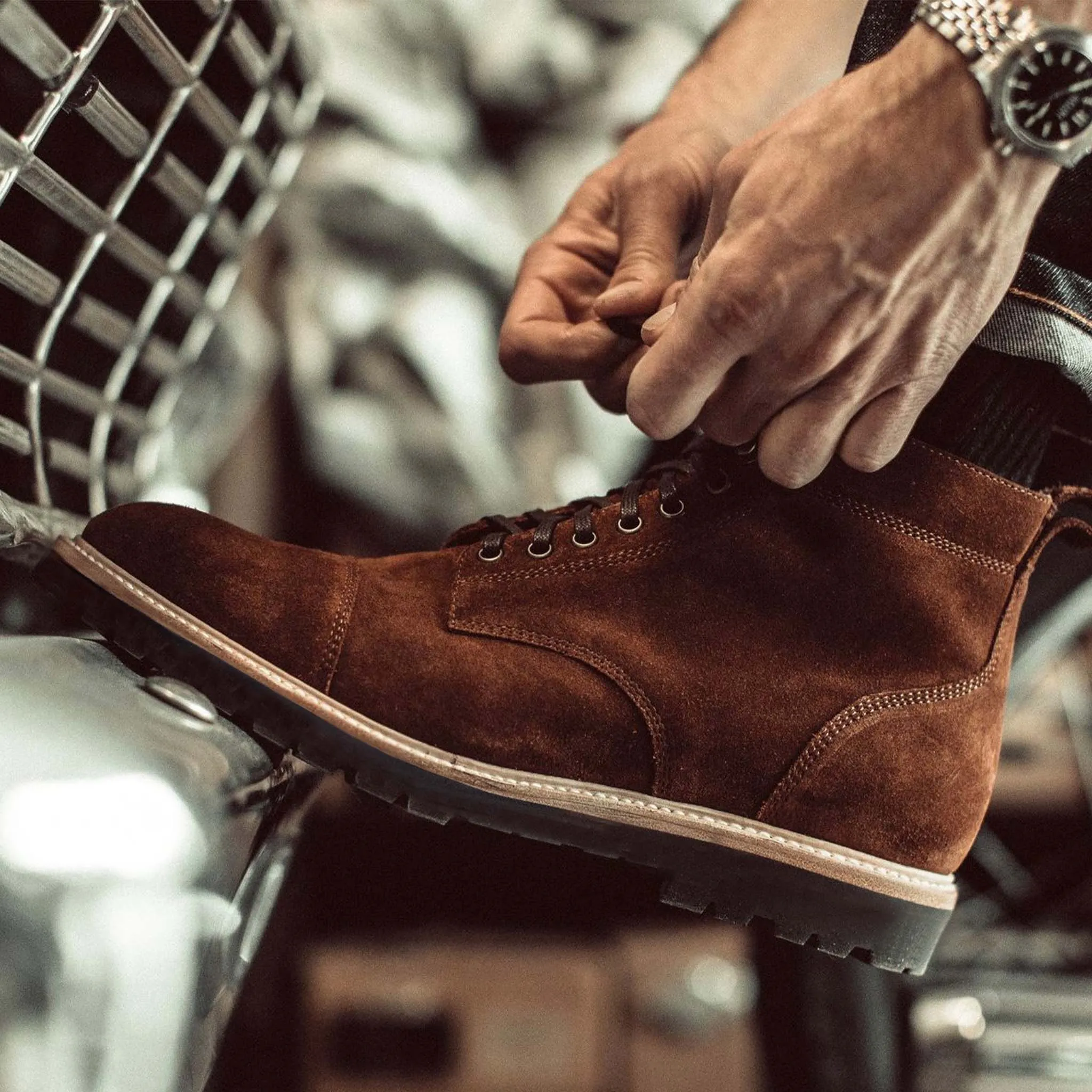 The Moto Boot in Snuff Weatherproof Suede