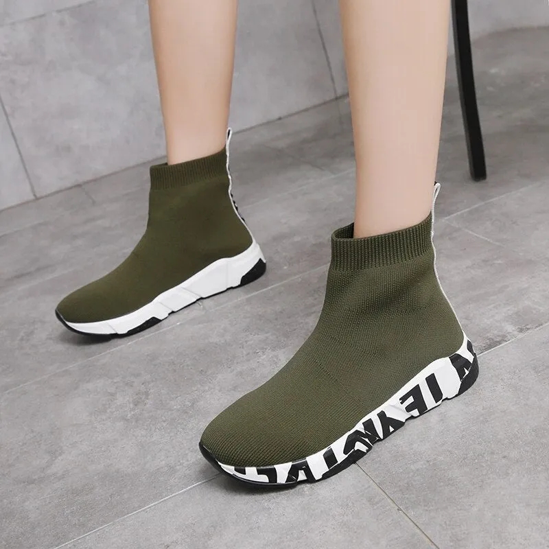 Women Casual Shoes Stretch Knitting Sock Boots Trainers Sneakers Breathable Lightweight Comfortable Running Shoes